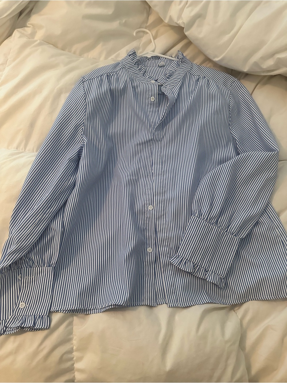 Women's Blue & White Striped Dress Shirt - Classic Button Front